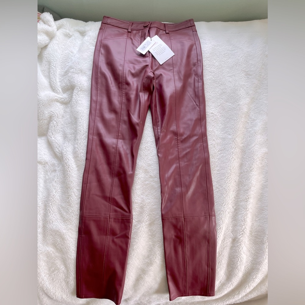 NWT MILLY Dark red vegan leather pants